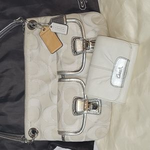 Rare Coach Silver/Cream Handbag and Leather wallet